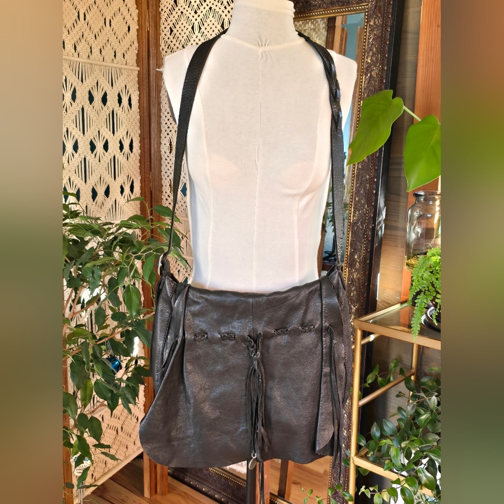 Leather Large Crossbody with Fringe Detail